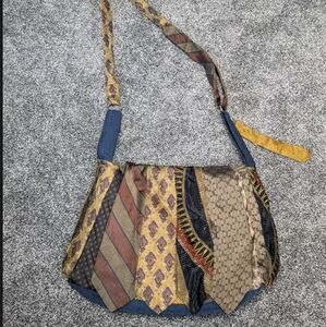 Handmade Silk Necktie Purse Shoulder Bag Purse Pockets Large Boho Grannycore